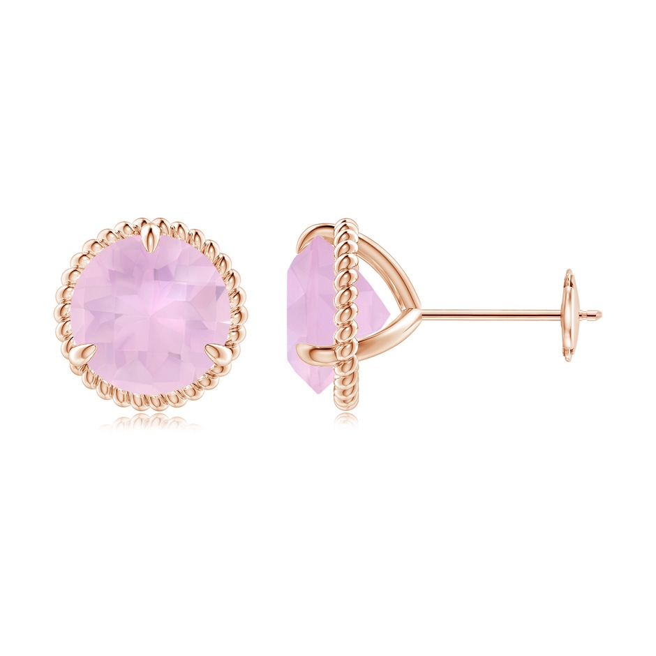 8mm AAAA Rope Framed Claw-Set Rose Quartz Martini Stud Earrings in Rose Gold 