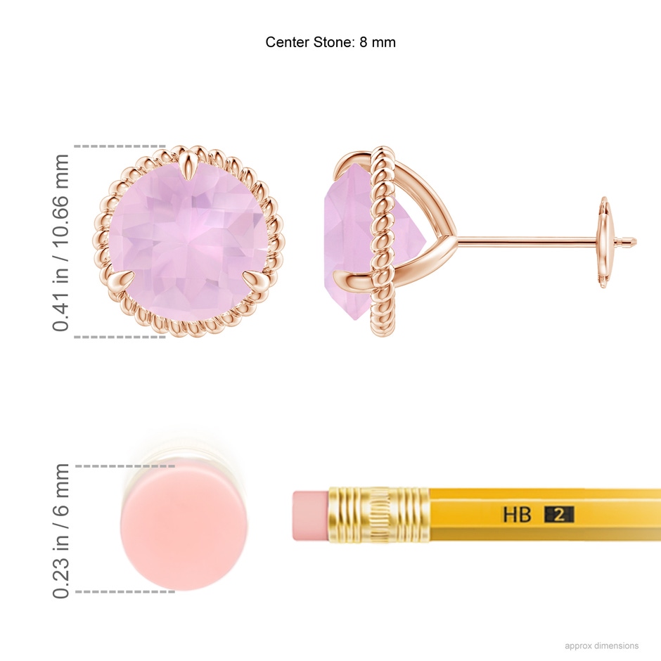 8mm AAAA Rope Framed Claw-Set Rose Quartz Martini Stud Earrings in Rose Gold ruler