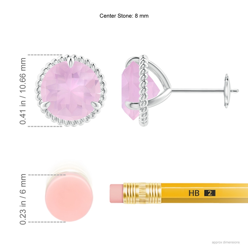 8mm AAAA Rope Framed Claw-Set Rose Quartz Martini Stud Earrings in White Gold ruler