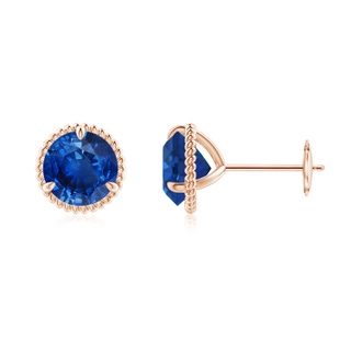 7mm AAA Rope Framed Claw-Set Blue Sapphire Martini Stud Earrings in 10K Rose Gold