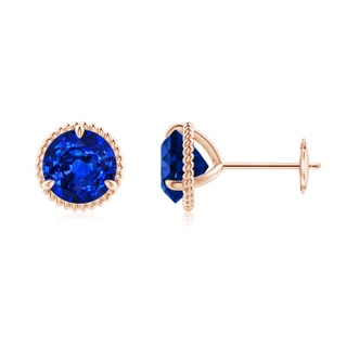 7mm AAAA Rope Framed Claw-Set Blue Sapphire Martini Stud Earrings in Rose Gold