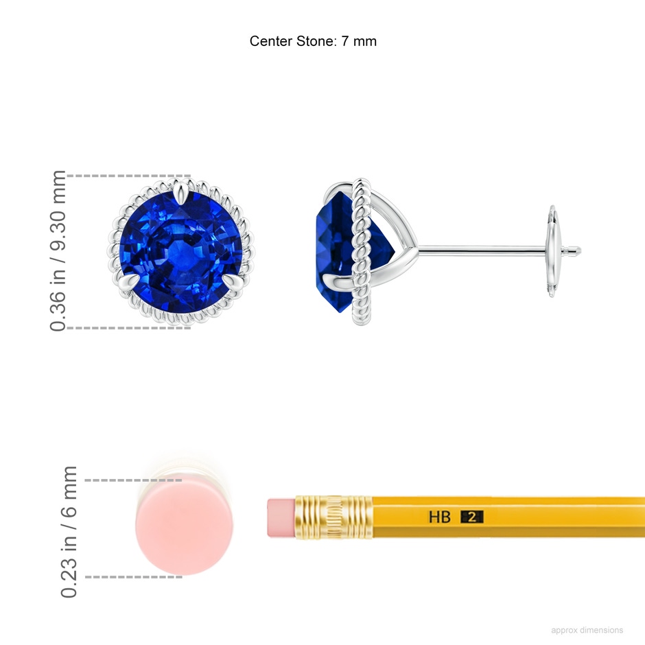 7mm Lab-Grown Rope Framed Claw-Set Blue Sapphire Martini Stud Earrings in White Gold ruler