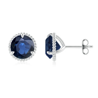 8mm AA Rope Framed Claw-Set Blue Sapphire Martini Stud Earrings in S999 Silver