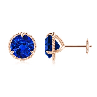 8mm AAAA Rope Framed Claw-Set Blue Sapphire Martini Stud Earrings in Rose Gold