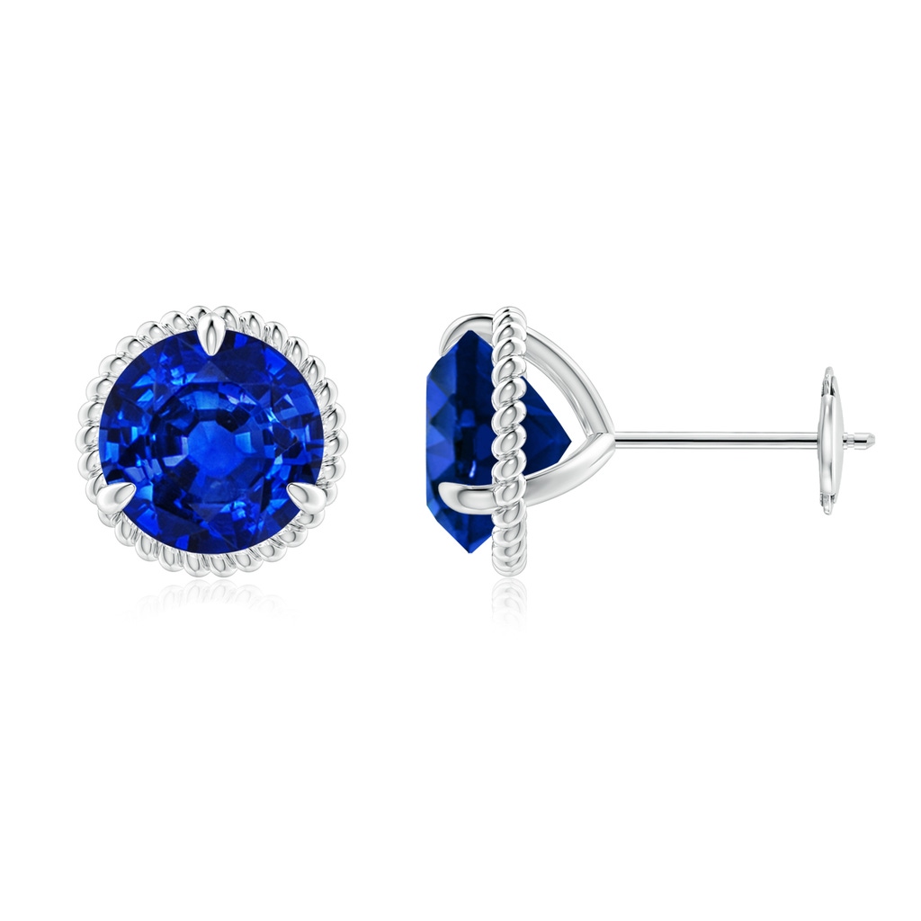 8mm Lab-Grown Rope Framed Claw-Set Blue Sapphire Martini Stud Earrings in White Gold