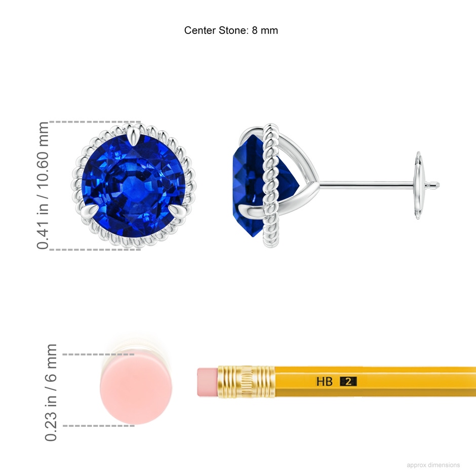 8mm Lab-Grown Rope Framed Claw-Set Blue Sapphire Martini Stud Earrings in White Gold ruler