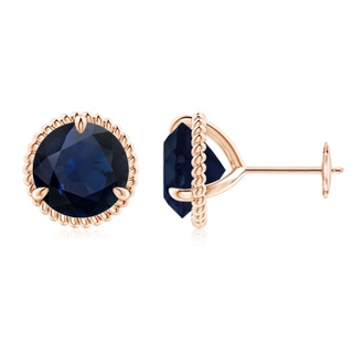 9mm A Rope Framed Claw-Set Blue Sapphire Martini Stud Earrings in 18K Rose Gold