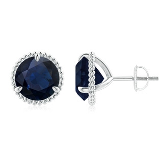 9mm A Rope Framed Claw-Set Blue Sapphire Martini Stud Earrings in P950 Platinum