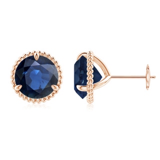 9mm AA Rope Framed Claw-Set Blue Sapphire Martini Stud Earrings in Rose Gold