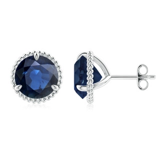 9mm AA Rope Framed Claw-Set Blue Sapphire Martini Stud Earrings in S999 Silver