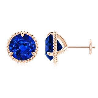 9mm AAAA Rope Framed Claw-Set Blue Sapphire Martini Stud Earrings in Rose Gold