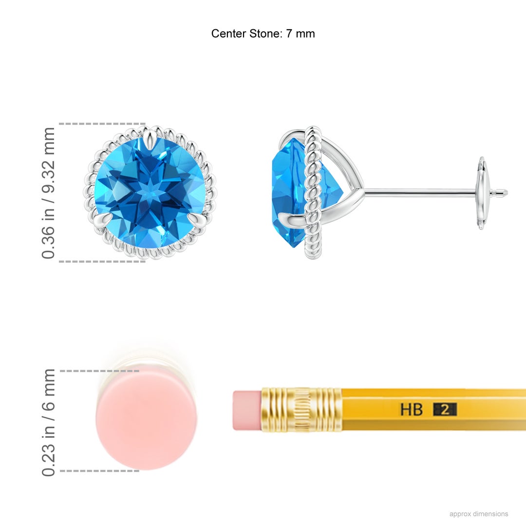 7mm AAAA Rope Framed Claw-Set Swiss Blue Topaz Martini Stud Earrings in White Gold - ruler