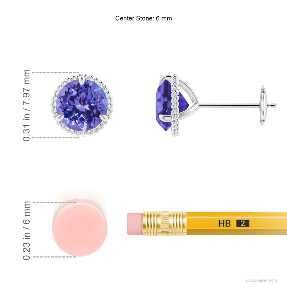 6mm AA Rope Framed Claw-Set Tanzanite Martini Stud Earrings in White Gold ruler