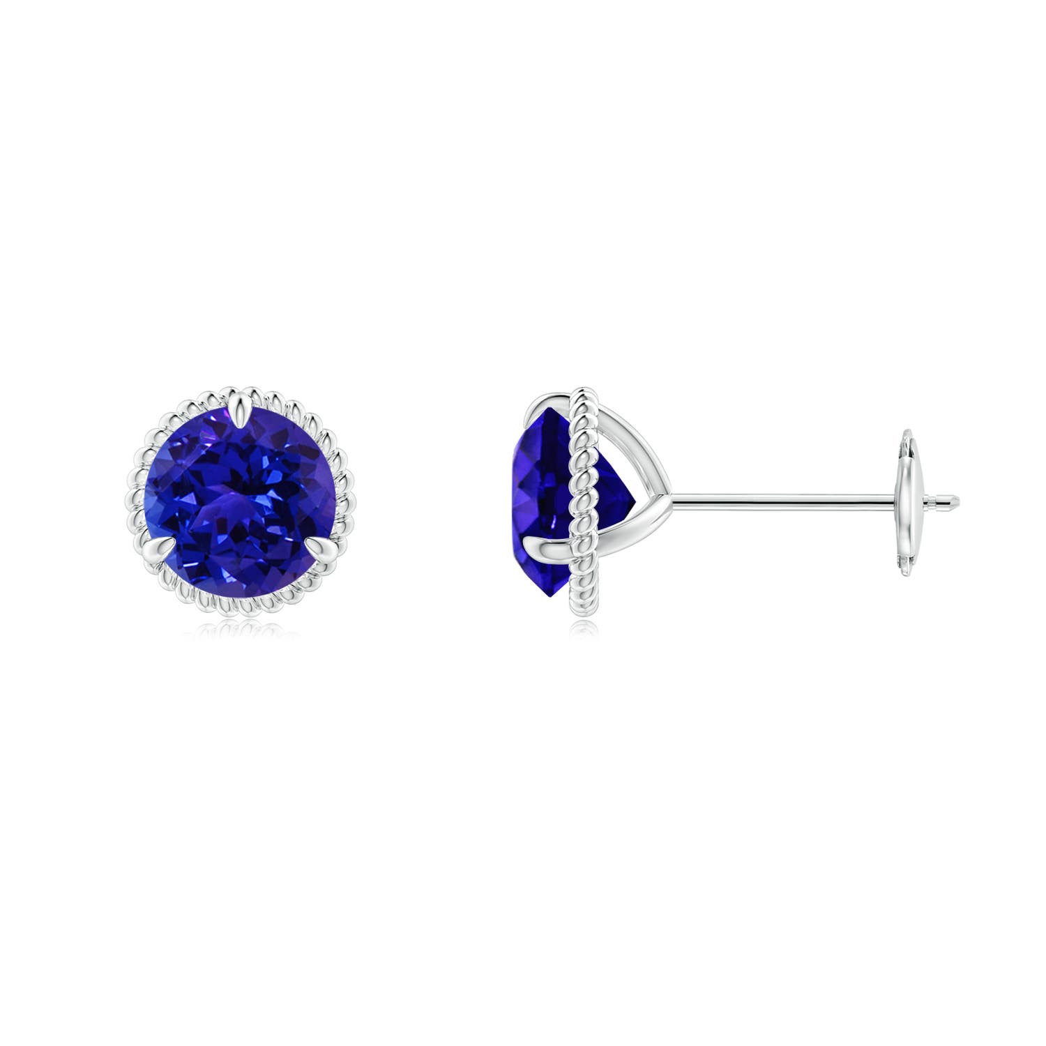 6mm AAAA Rope Framed Claw-Set Tanzanite Martini Stud Earrings in 18K White Gold