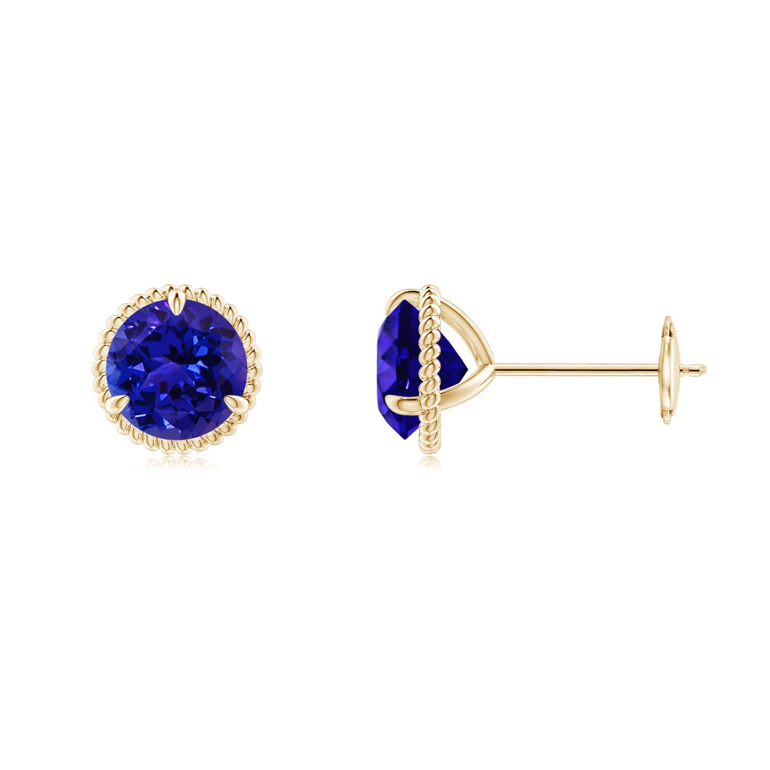 6mm AAAA Rope Framed Claw-Set Tanzanite Martini Stud Earrings in 18K Yellow Gold