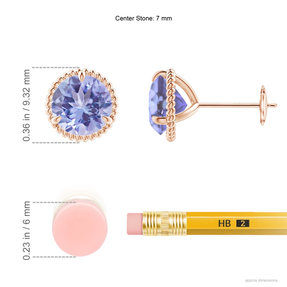 7mm A Rope Framed Claw-Set Tanzanite Martini Stud Earrings in Rose Gold ruler