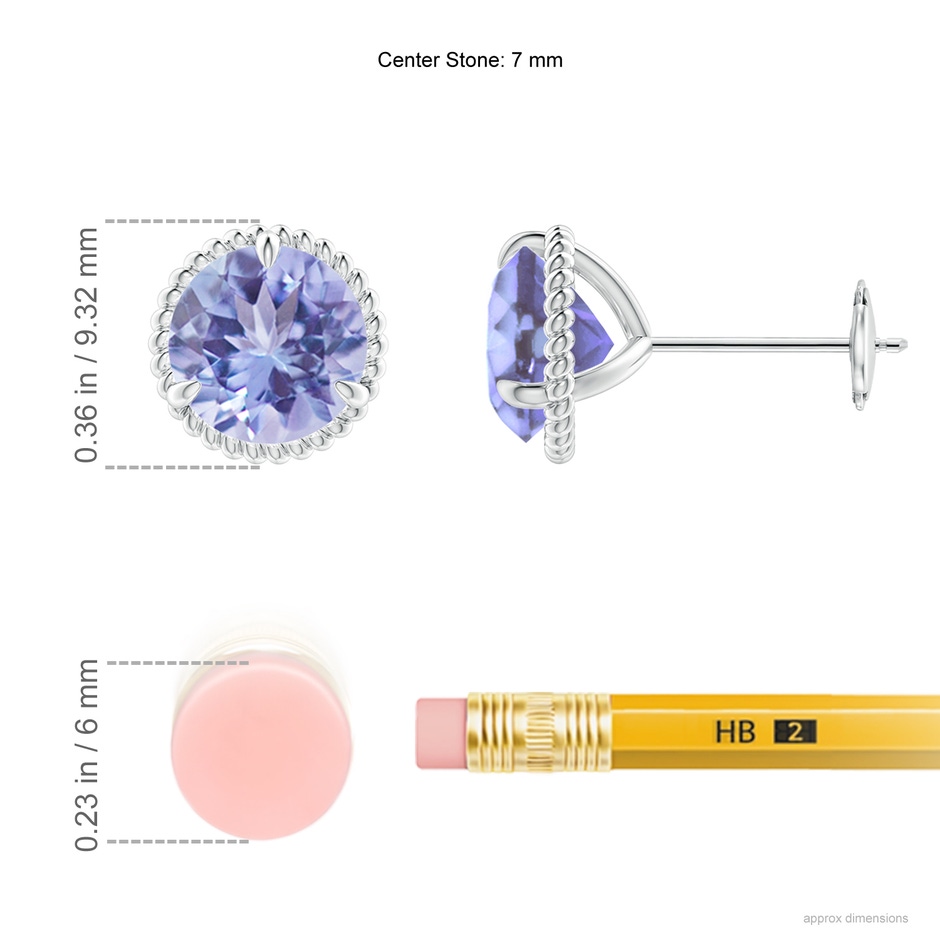7mm A Rope Framed Claw-Set Tanzanite Martini Stud Earrings in White Gold ruler