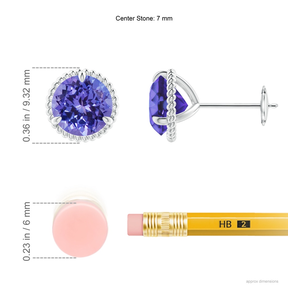 7mm AA Rope Framed Claw-Set Tanzanite Martini Stud Earrings in 18K White Gold ruler