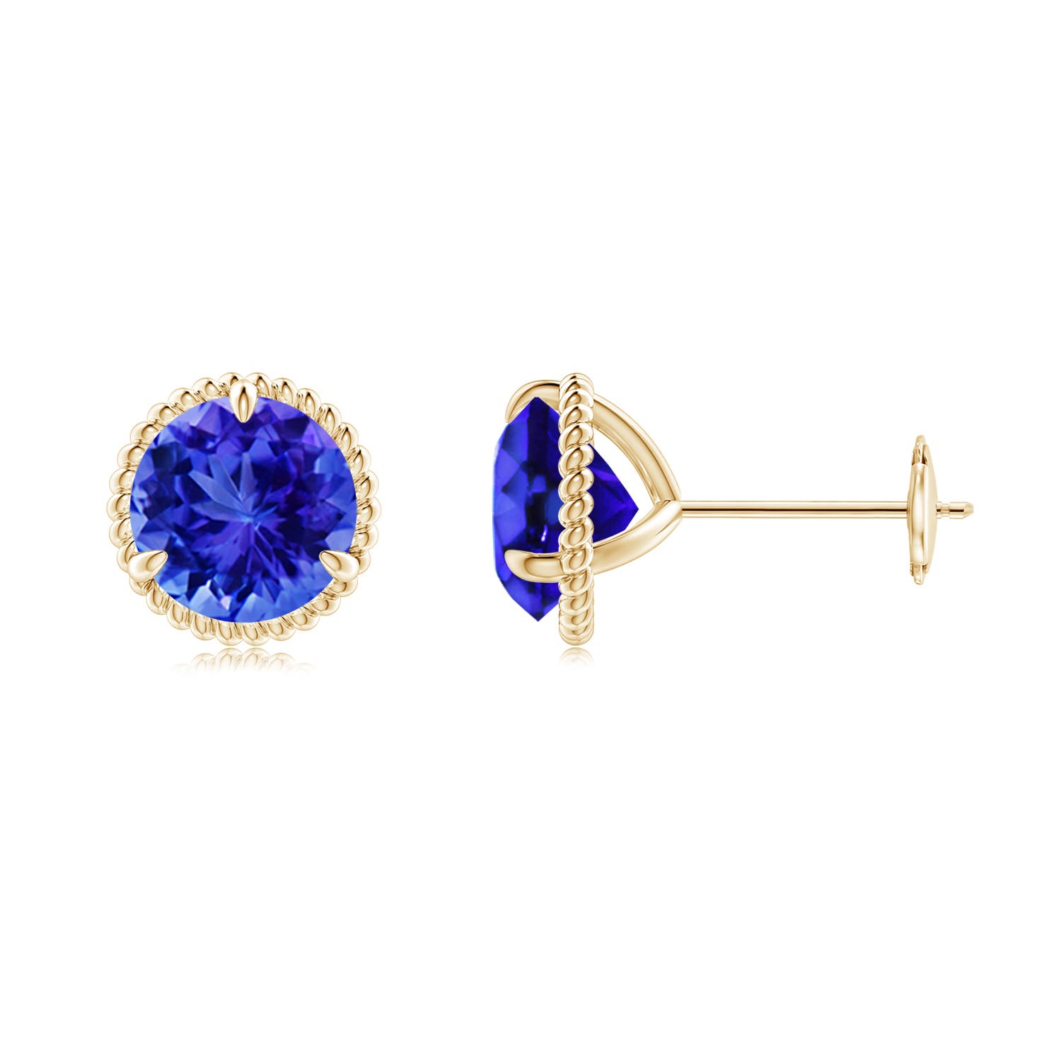7mm AAA Rope Framed Claw-Set Tanzanite Martini Stud Earrings in 18K Yellow Gold