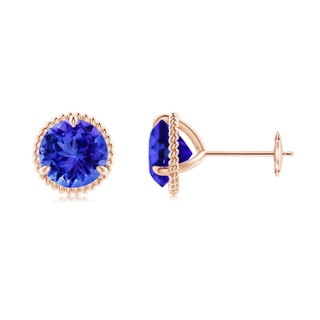 7mm AAA Rope Framed Claw-Set Tanzanite Martini Stud Earrings in Rose Gold
