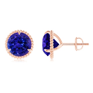 7mm AAAA Rope Framed Claw-Set Tanzanite Martini Stud Earrings in 10K Rose Gold