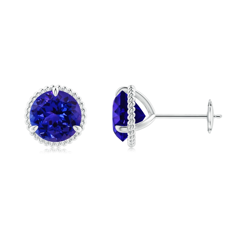 7mm AAAA Rope Framed Claw-Set Tanzanite Martini Stud Earrings in White Gold 