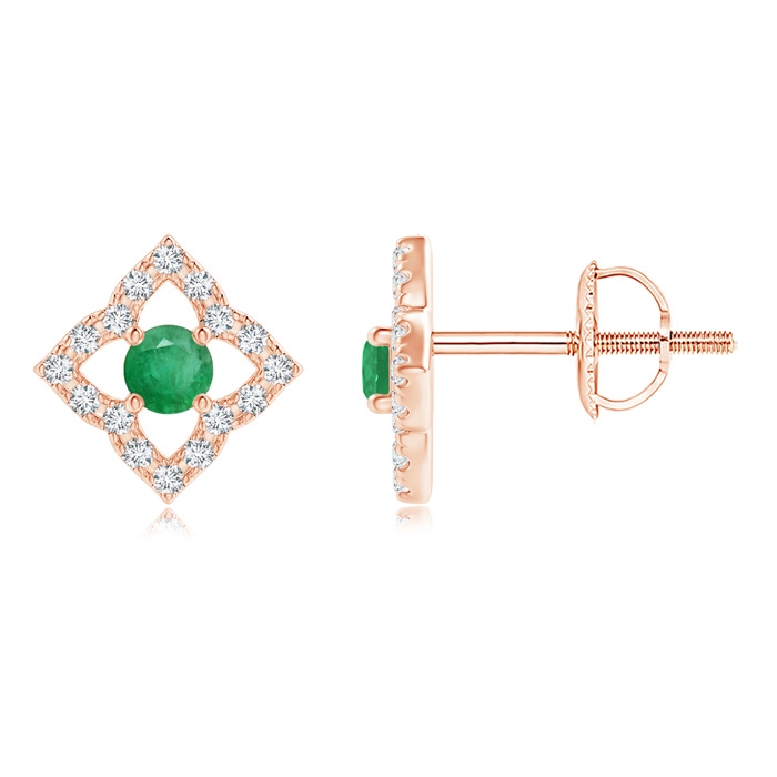 2.5mm A Vintage Inspired Emerald Clover Stud Earrings in 9K Rose Gold 