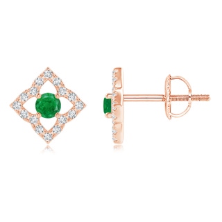 2.5mm AA Vintage Inspired Emerald Clover Stud Earrings in Rose Gold