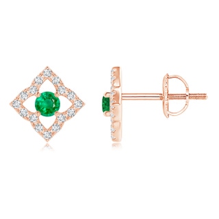 2.5mm AAA Vintage Inspired Emerald Clover Stud Earrings in 9K Rose Gold