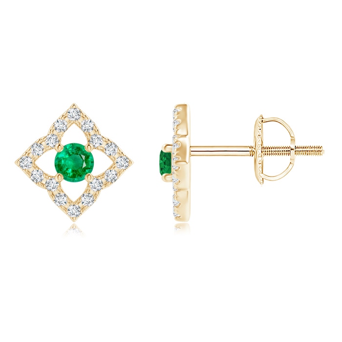 2.5mm AAA Vintage Inspired Emerald Clover Stud Earrings in Yellow Gold