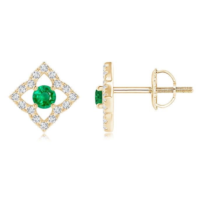 2.5mm AAA Vintage Inspired Emerald Clover Stud Earrings in Yellow Gold 