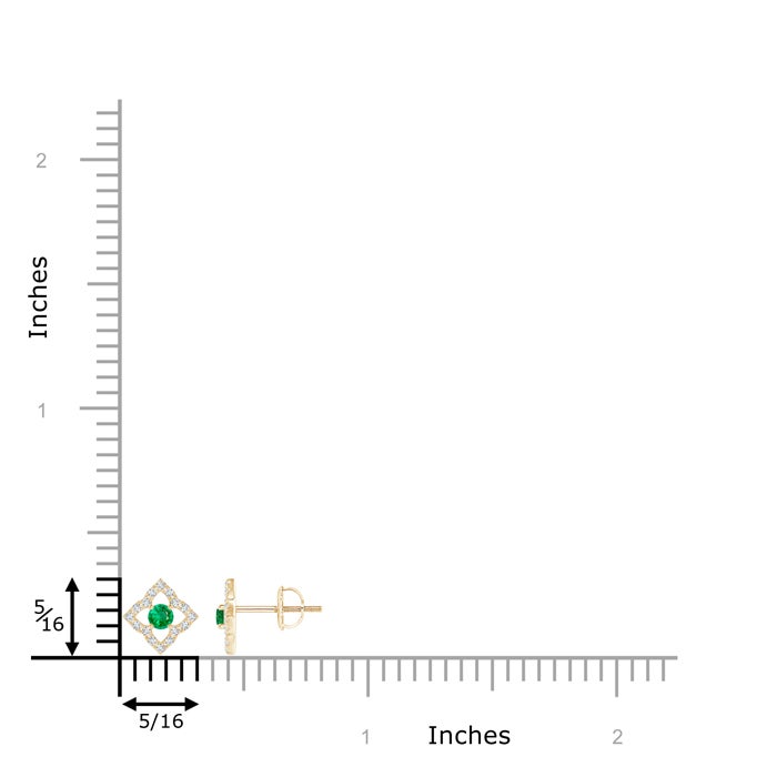 2.5mm AAA Vintage Inspired Emerald Clover Stud Earrings in Yellow Gold - ruler