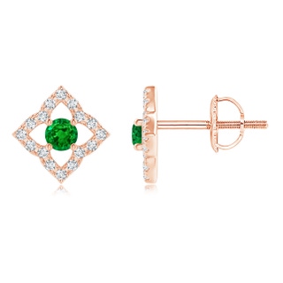 2.5mm AAAA Vintage Inspired Emerald Clover Stud Earrings in Rose Gold