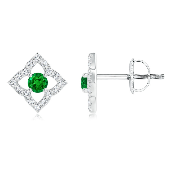 2.5mm AAAA Vintage Inspired Emerald Clover Stud Earrings in White Gold