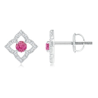 2.5mm AAA Vintage Inspired Pink Sapphire Clover Stud Earrings in White Gold