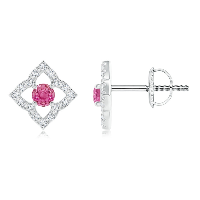 2.5mm AAA Vintage Inspired Pink Sapphire Clover Stud Earrings in White Gold 
