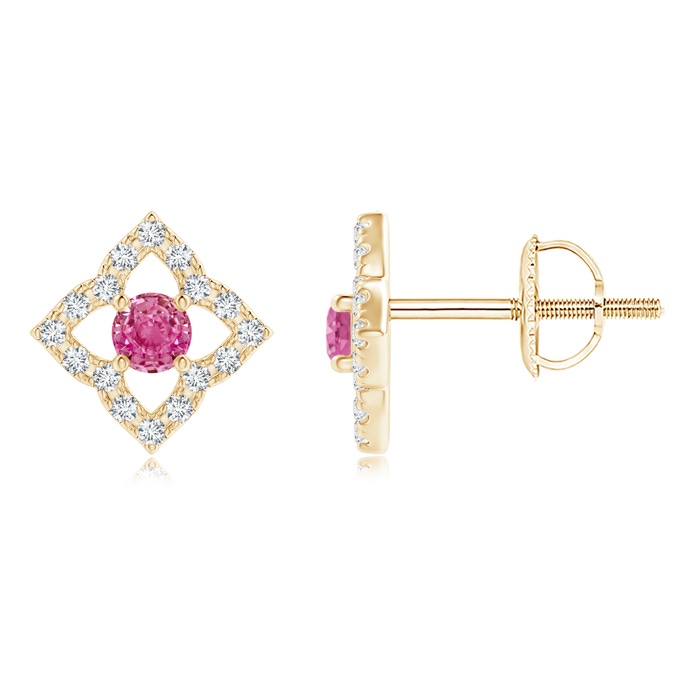 2.5mm AAA Vintage Inspired Pink Sapphire Clover Stud Earrings in Yellow Gold 