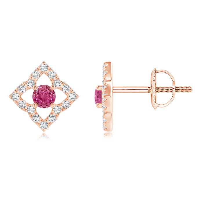 2.5mm AAAA Vintage Inspired Pink Sapphire Clover Stud Earrings in Rose Gold