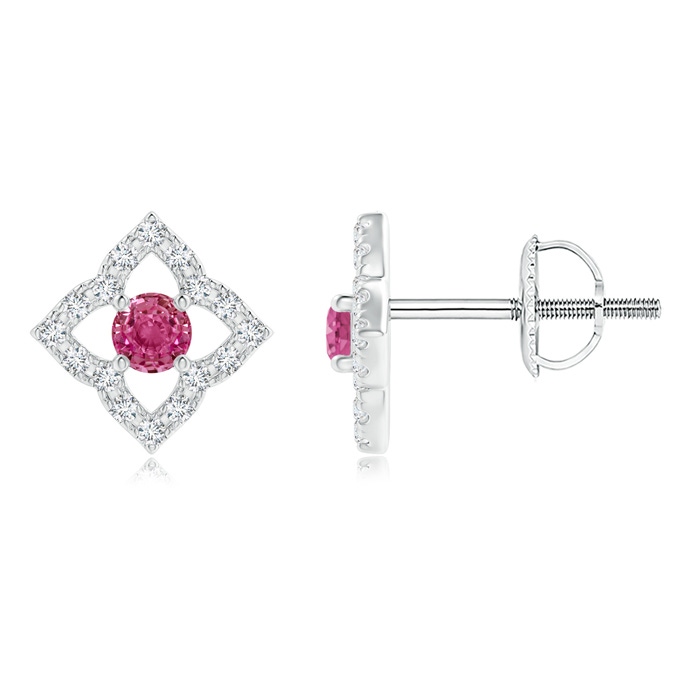2.5mm AAAA Vintage Inspired Pink Sapphire Clover Stud Earrings in White Gold