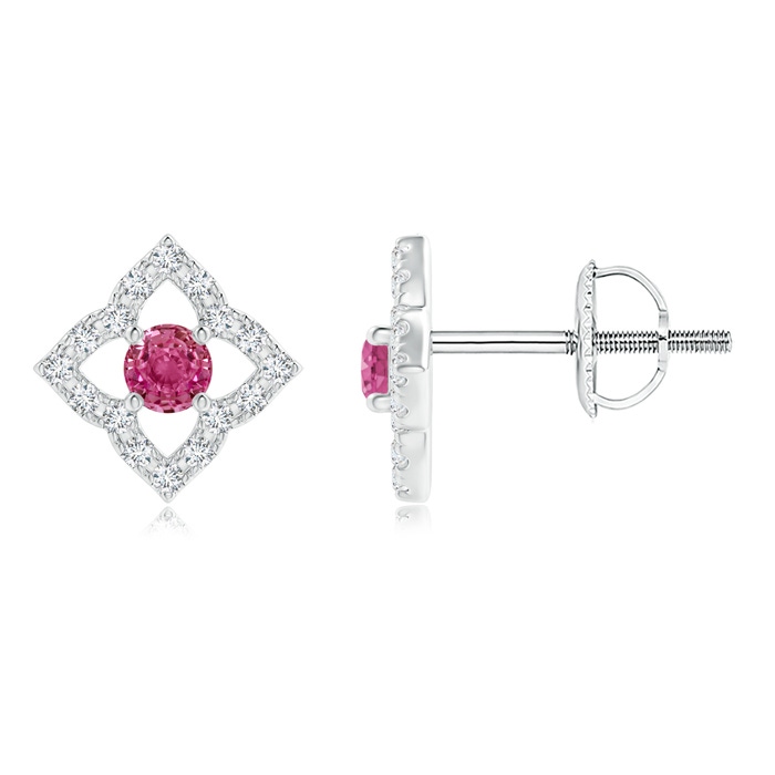 2.5mm AAAA Vintage Inspired Pink Sapphire Clover Stud Earrings in White Gold 