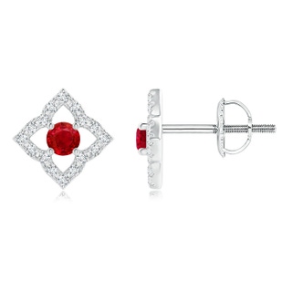 2.5mm AAA Vintage Inspired Ruby Clover Stud Earrings in White Gold