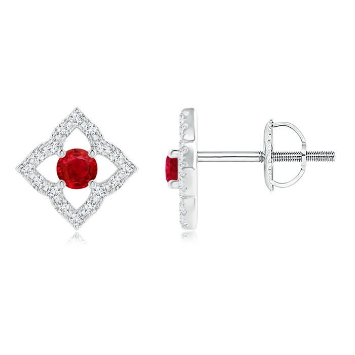 2.5mm AAA Vintage Inspired Ruby Clover Stud Earrings in White Gold 