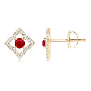 2.5mm AAA Vintage Inspired Ruby Clover Stud Earrings in Yellow Gold