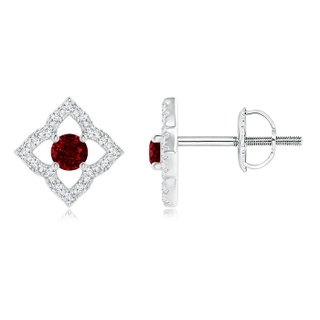 2.5mm AAAA Vintage Inspired Ruby Clover Stud Earrings in White Gold