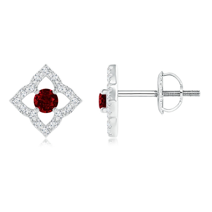 2.5mm AAAA Vintage Inspired Ruby Clover Stud Earrings in White Gold 