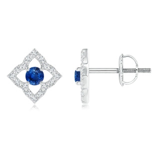 2.5mm AAA Vintage Inspired Blue Sapphire Clover Stud Earrings in White Gold