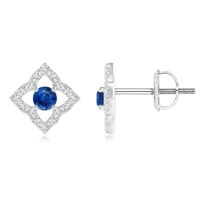 2.5mm AAA Vintage Inspired Blue Sapphire Clover Stud Earrings in White Gold 