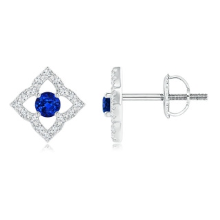 2.5mm AAAA Vintage Inspired Blue Sapphire Clover Stud Earrings in White Gold
