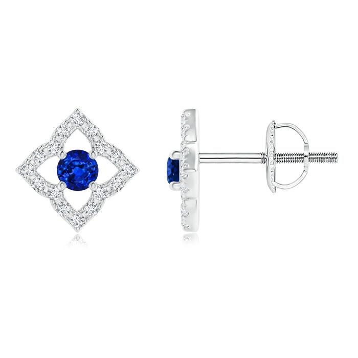 2.5mm AAAA Vintage Inspired Blue Sapphire Clover Stud Earrings in White Gold 