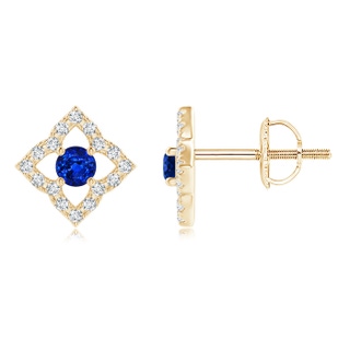 2.5mm AAAA Vintage Inspired Blue Sapphire Clover Stud Earrings in Yellow Gold